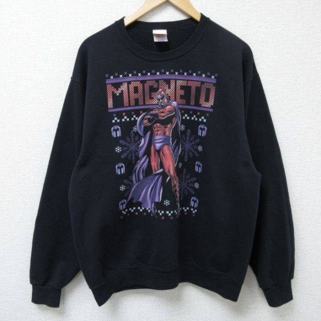 L★古着 長袖 スウェット メンズ 00年代 00s マーベル アニメ XMEN マグニートー クルーネック 黒 ブラック 25mar29 中古 スエット トレーナー トップス