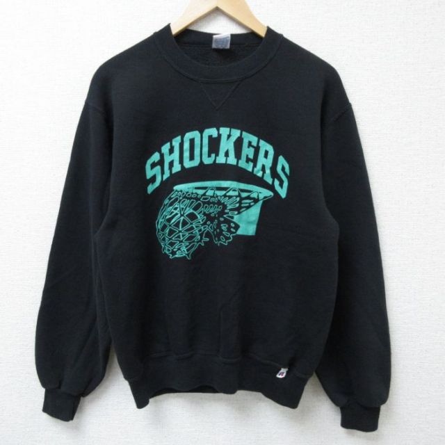 M★古着 ラッセル 長袖 スウェット メンズ 90年代 90s SHOCKERS クルーネック USA製 黒 ブラック 【spe】 25mar29 中古 スエット トレーナー トップス