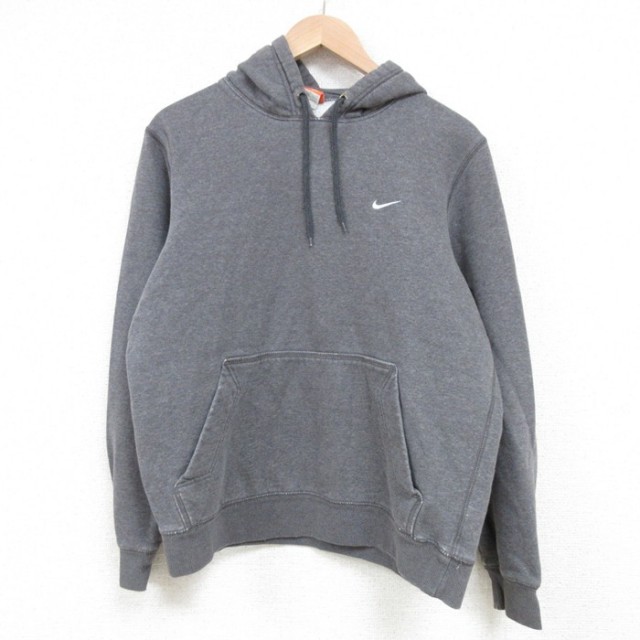 M★古着 ナイキ NIKE 長袖 スウェット パーカー メンズ ワンポイントロゴ グレー 霜降り 25mar25 中古 スエット トレーナー トップス