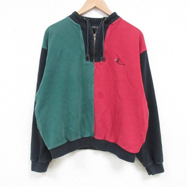 L★古着 長袖 ハーフジップ スウェット メンズ 90年代 90s Abenaqui マルチカラー コットン 緑他 グリーン 25mar25 中古 スエット トレーナー トップス