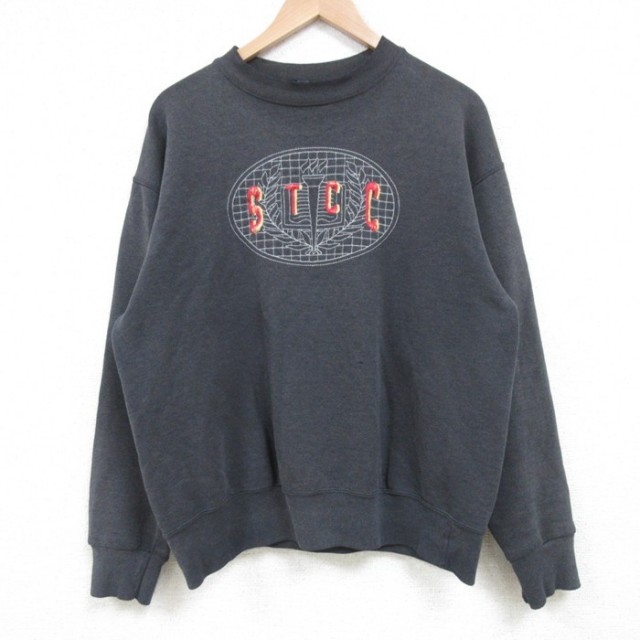 【50%OFF】M★古着 ジャンスポーツ 長袖 スウェット メンズ 90年代 90s STCC 刺繍 クルーネック USA製 濃グレー 霜降り 25mar25 中古 スエット トレーナー トップス