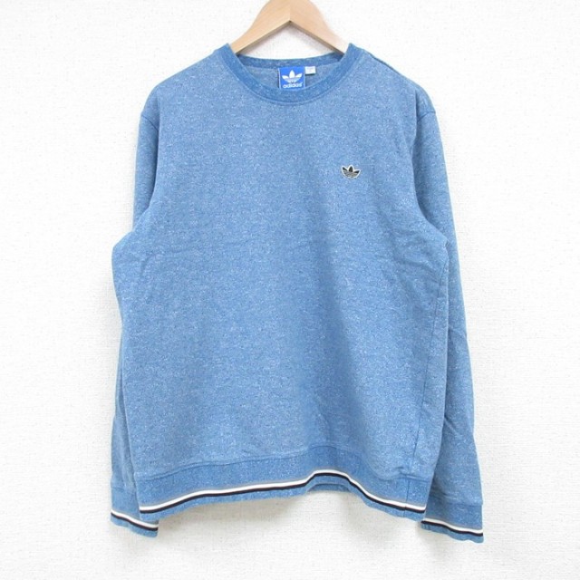 M★古着 アディダス adidas 長袖 トップス メンズ ワンポイントロゴ コットン クルーネック 青 ブルー 霜降り 25mar25 中古 スエット トレーナー