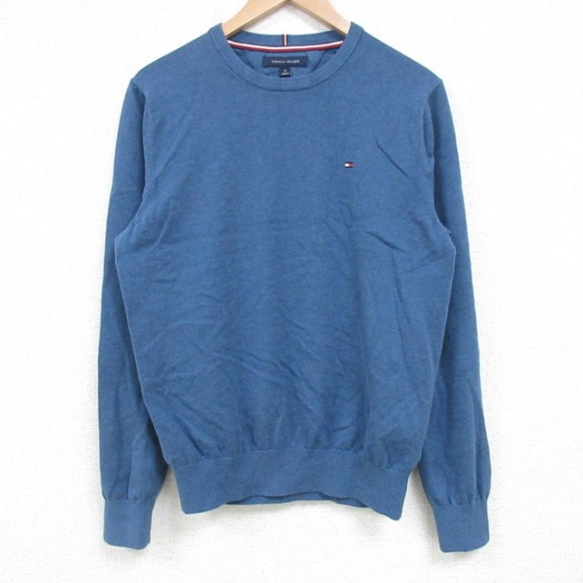 S★古着 トミーヒルフィガー TOMMY HILFIGER 長袖 ブランド トップス メンズ ワンポイントロゴ コットン クルーネック 紺 ネイビー 25mar25 中古 スエット トレーナー