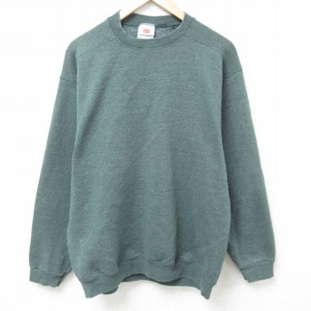 L★古着 長袖 スウェット メンズ 00年代 00s 無地 クルーネック 濃緑 グリーン 霜降り 25mar26 中古 スエット トレーナー トップス