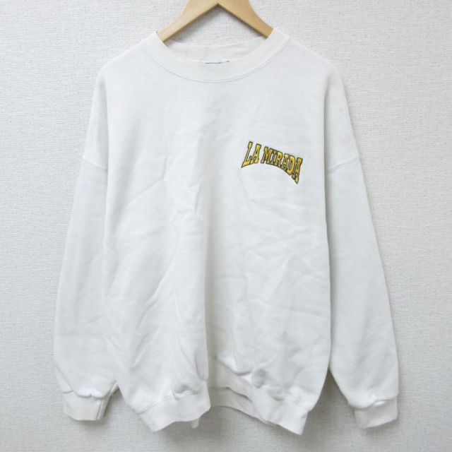 XL★古着 リー Lee 長袖 スウェット メンズ 90年代 90s LA MIRADA 大きいサイズ クルーネック USA製 白 ホワイト 25mar26 中古 スエット トレーナー トップス