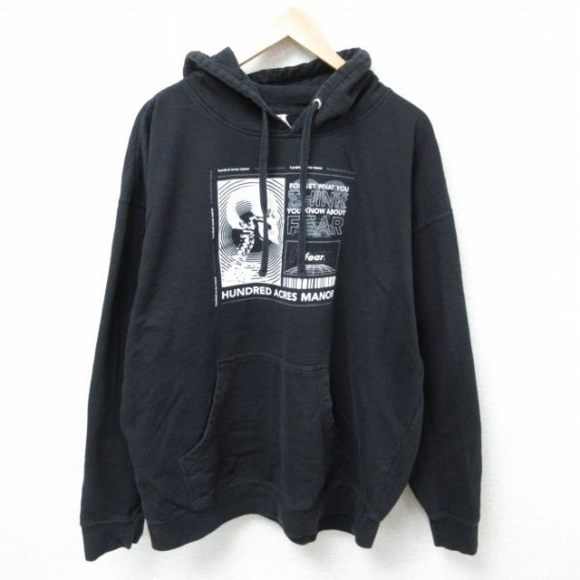 XL★古着 長袖 スウェット パーカー メンズ 00年代 00s スカル 大きいサイズ 黒 ブラック 25mar26 中古 スエット トレーナー トップス