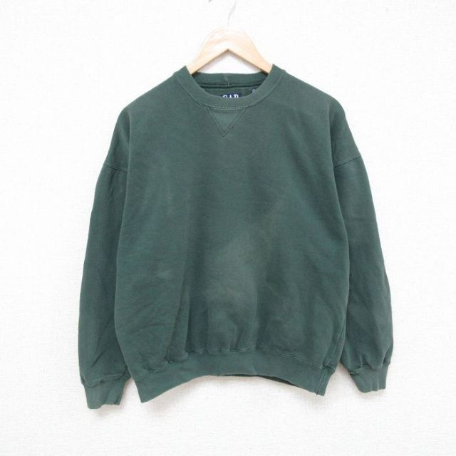 L★古着 ギャップ GAP 長袖 スウェット メンズ 90年代 90s 無地 クルーネック 緑 グリーン 25mar26 中古 スエット トレーナー トップス