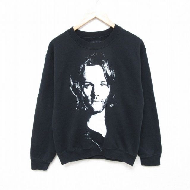 S★古着 長袖 スウェット メンズ ドラマ スーパーナチュラル クルーネック 黒 ブラック 25mar26 中古 スエット トレーナー トップス