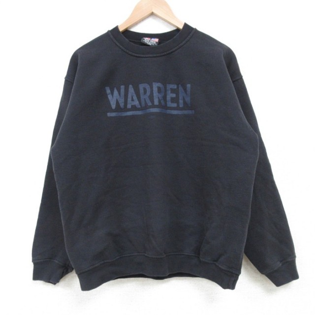 L★古着 長袖 スウェット メンズ 00年代 00s WARREN クルーネック USA製 黒 ブラック 25mar27 中古 スエット トレーナー トップス