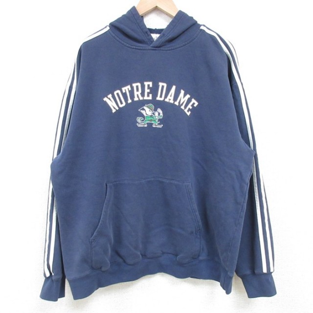 XL★古着 アディダス adidas 長袖 スウェット パーカー メンズ ノートルダム 紺 ネイビー 3本ライン 25mar27 中古 スエット トレーナー トップス