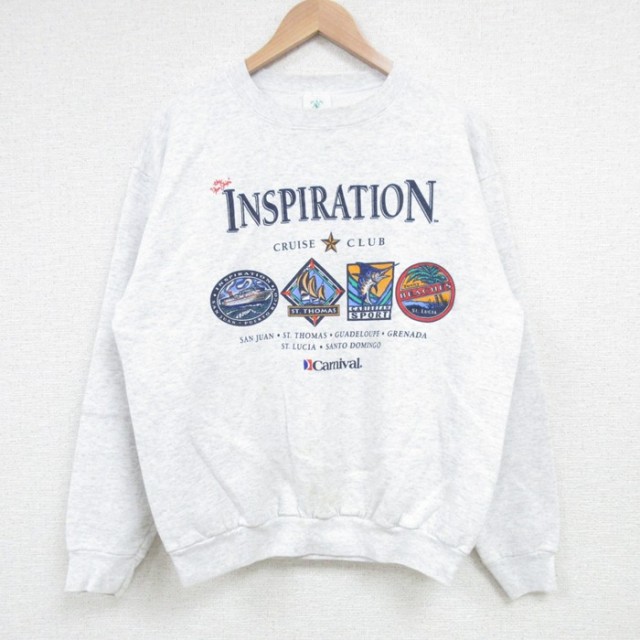 【50%OFF】L★古着 長袖 スウェット メンズ 90年代 90s INSPIRATION クルーネック USA製 薄グレー 霜降り 25mar27 中古 スエット トレーナー トップス