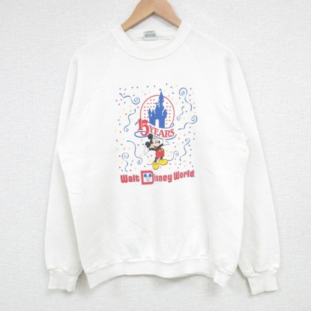 M★古着 長袖 スウェット メンズ 90年代 90s ディズニー DISNEY ミッキー MICKEY MOUSE ラグラン クルーネック USA製 白 ホワイト 【spe】 25mar27 中古 スエット トレーナー トップス