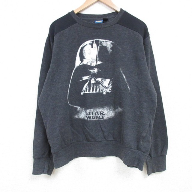 L★古着 長袖 スウェット メンズ スターウォーズ STAR WARS ダースベイダー クルーネック 濃グレー 霜降り 25mar27 中古 スエット トレーナー トップス