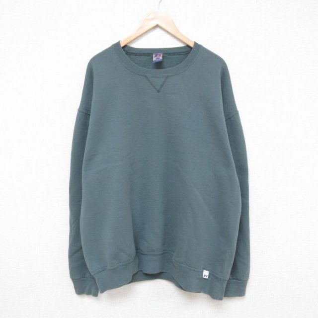 XL★古着 ラッセル 長袖 スウェット メンズ 00年代 00s 無地 大きいサイズ クルーネック 緑系 グリーン 25mar28 中古 スエット トレーナー トップス
