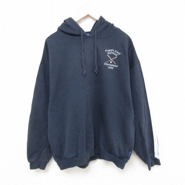 ラグラン長袖パーカー ソフトボール ネイビー XL | 古着