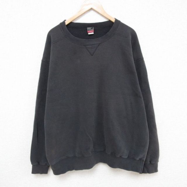 XL★古着 長袖 スウェット メンズ 90年代 90s 無地 大きいサイズ クルーネック USA製 黒 ブラック 25mar28 中古 スエット トレーナー トップス