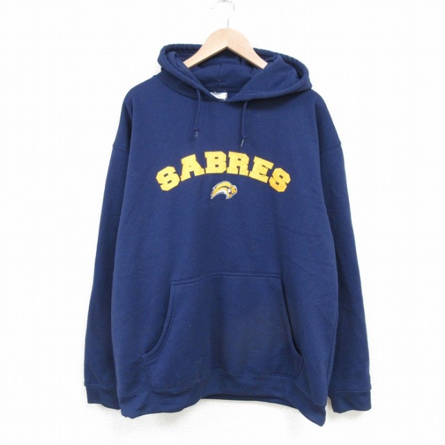 L★古着 長袖 スウェット パーカー メンズ 00年代 00s NHL バッファローセイバーズ ポリエステル 紺 ネイビー アイスホッケー 25mar28 中古 スエット トレーナー トップス