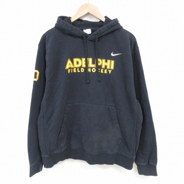 XL★古着 ナイキ NIKE 長袖 スウェット パーカー メンズ アデルファ フィールドホッケー 10 黒 ブラック 25mar28 中古 スエット トレーナー トップス