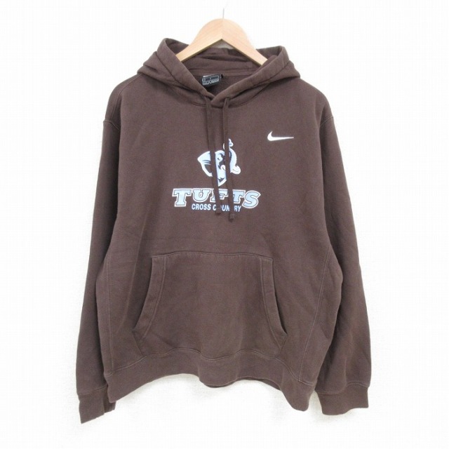 XL★古着 ナイキ NIKE 長袖 スウェット パーカー メンズ タフツ 大学 クロスカントリー 大きいサイズ 茶 ブラウン 25mar28 中古 スエット トレーナー トップス