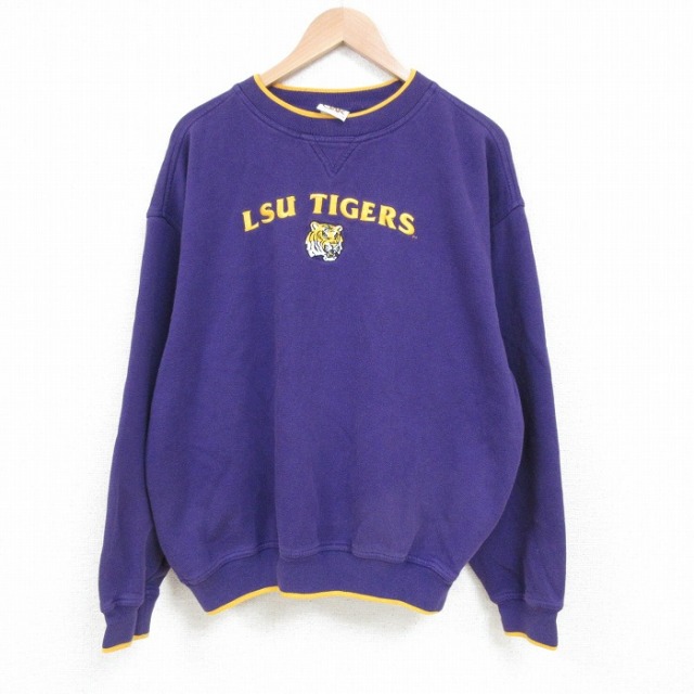 【50%OFF】XL★古着 長袖 スウェット メンズ LSUタイガース フットボール 大きいサイズ クルーネック 紫他 パープル 25mar28 中古 スエット トレーナー トップス