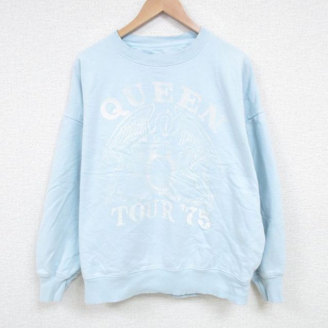 XL★古着 アメリカンイーグル American Eagle 長袖 ロック バンド スウェット メンズ クイーン QUEEN 大きいサイズ クルーネック 水色 25mar29 中古 スエット トレーナー トップス