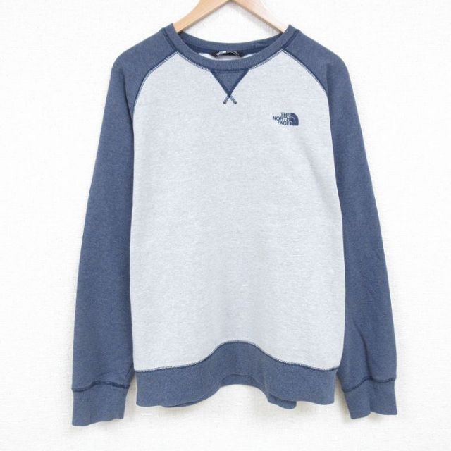XL★古着 ノースフェイス THE NORTH FACE 長袖 スウェット メンズ ワンポイントロゴ ツートンカラー 大きいサイズ ラグラン クルーネック グレー他 霜降り 25mar29 中古 スエット トレーナー トップス
