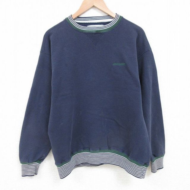 【50%OFF】L★古着 長袖 スウェット メンズ 00年代 00s ワンポイントロゴ クルーネック 紺 ネイビー 25mar29 中古 スエット トレーナー トップス