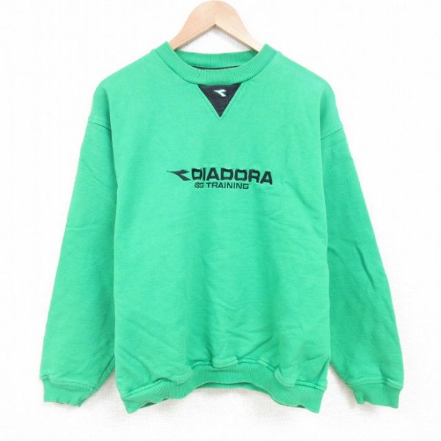 【50%OFF】XL★古着 長袖 スウェット メンズ 00年代 00s 刺繍 コットン クルーネック 緑 グリーン 25mar29 中古 スエット トレーナー トップス