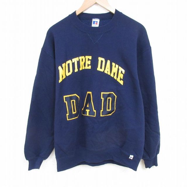 XL★古着 ラッセル 長袖 スウェット メンズ 90年代 90s DAD クルーネック USA製 紺 ネイビー 【spe】 25mar29 中古 スエット トレーナー トップス