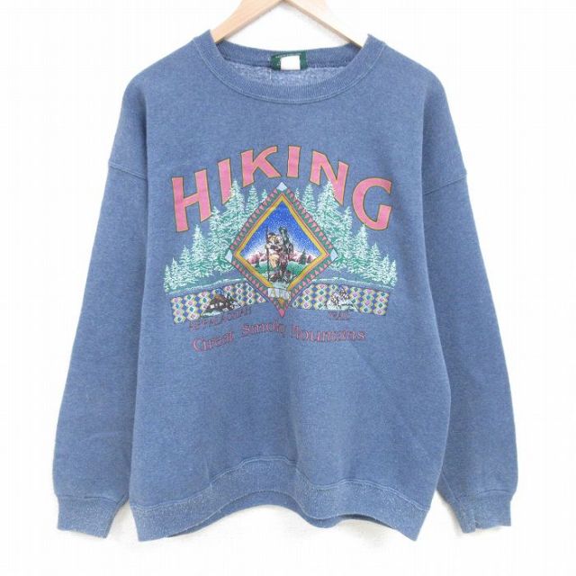 XL★古着 アメリカンイーグル American Eagle 長袖 スウェット メンズ 90年代 90s ハイキング クルーネック USA製 紺 ネイビー 霜降り 25mar29 中古 スエット トレーナー トップス