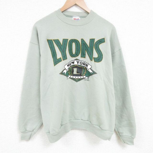 【50%OFF】XL★古着 ヘインズ Hanes 長袖 スウェット メンズ 00年代 00s ニューヨーク 大きいサイズ クルーネック 薄緑 グリーン 25mar29 中古 スエット トレーナー トップス