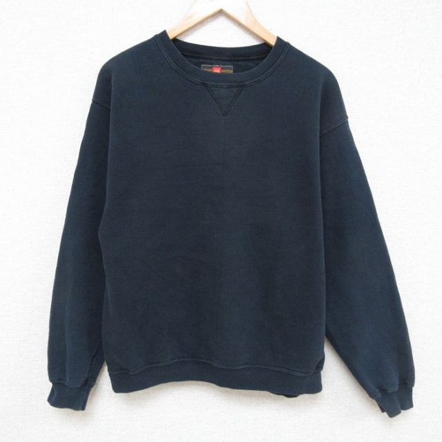 L★古着 ラッセル 長袖 スウェット メンズ 00年代 00s 無地 クルーネック 黒 ブラック 25mar31 中古 スエット トレーナー トップス
