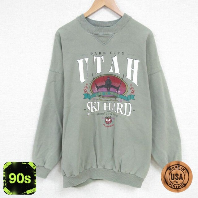 ウタ 90s 長袖スウェット UTAH スキー グリーン XL | 古着