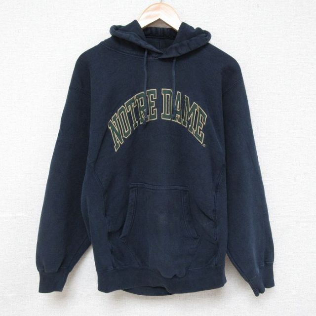 L★古着 STEAVE＆BARRYS 長袖 スウェット パーカー メンズ NOTRE DAME 刺繍 紺 ネイビー 25mar31 中古 スエット トレーナー トップス