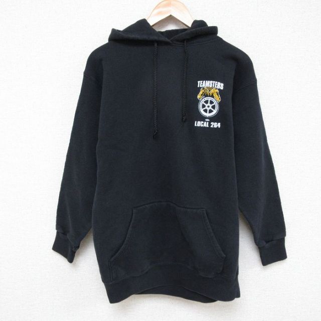 M★古着 長袖 スウェット パーカー メンズ 00年代 00s TEAMSTERS USA製 黒 ブラック 25mar31 中古 スエット トレーナー トップス