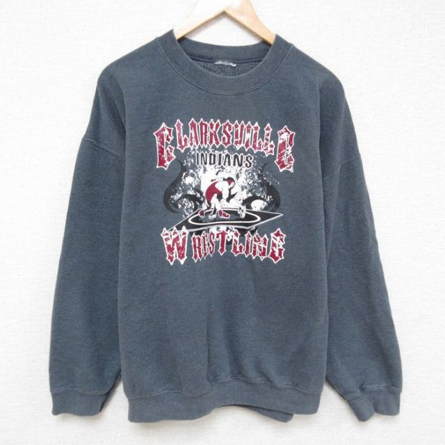XL★古着 長袖 スウェット メンズ レスリング 大きいサイズ クルーネック グレー 霜降り 25mar31 中古 スエット トレーナー トップス