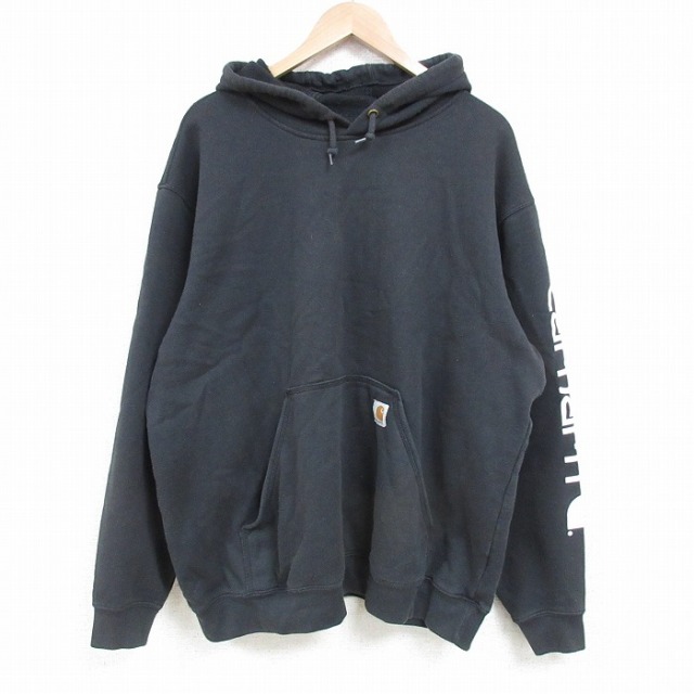 XL★古着 カーハート Carhartt 長袖 トップス パーカー メンズ 大きいサイズ 黒 ブラック 25mar31 中古 スエット トレーナー