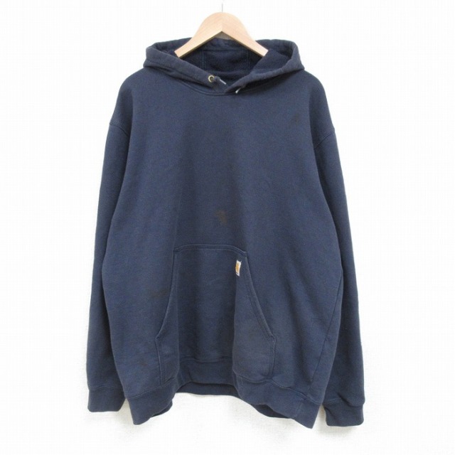 XL★古着 カーハート Carhartt 長袖 スウェット パーカー メンズ 大きいサイズ 紺 ネイビー 25mar31 中古 スエット トレーナー トップス