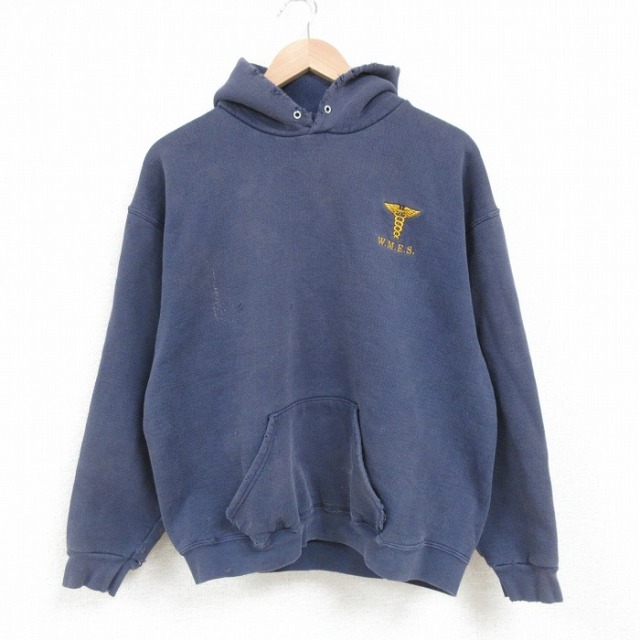 L★古着 リー Lee 長袖 スウェット パーカー メンズ 00年代 00s WMES ワンポイントロゴ ボロ 紺 ネイビー 25mar31 中古 スエット トレーナー トップス