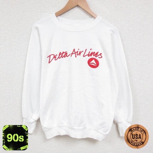 デルタ航空 90s ラグランスウェット ホワイト XL | 古着