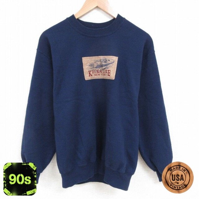 ジャージーズ 90s 長袖スウェット ケウカ湖刺繍 ネイビー L | 古着