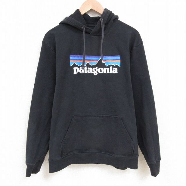 XL★古着 パタゴニア patagonia 長袖 スウェット パーカー メンズ ビッグロゴ 黒 ブラック 25apr02 中古 スエット トレーナー トップス