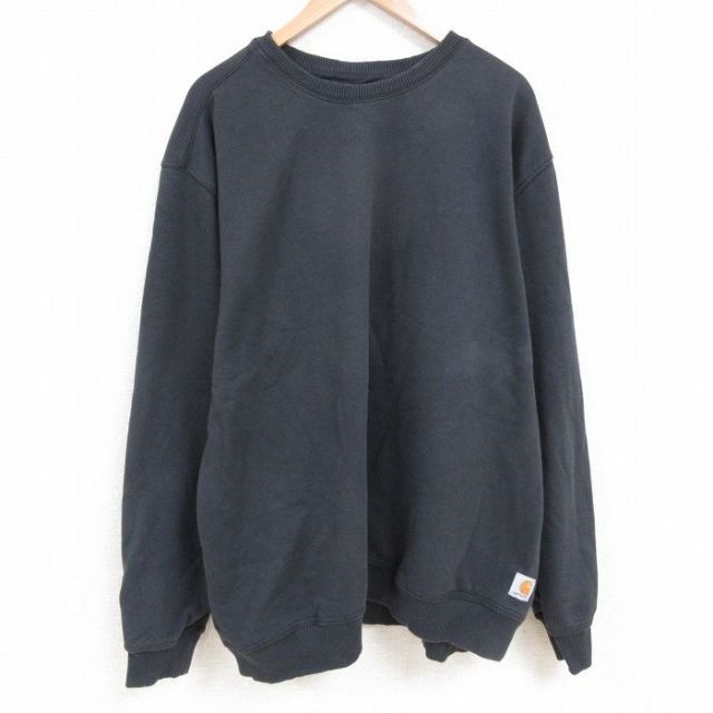 XL★古着 カーハート Carhartt 長袖 スウェット メンズ 無地 大きいサイズ ロング丈 クルーネック 黒 ブラック 25apr02 中古 スエット トレーナー トップス