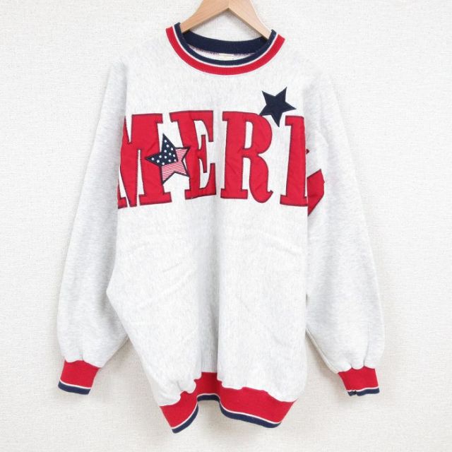【50%OFF】XL★古着 長袖 スウェット メンズ 90年代 90s アメリカ 刺繍 大きいサイズ ラグラン クルーネック USA製 薄グレー 霜降り 【spe】 25apr02 中古 スエット トレーナー トップス