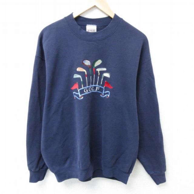L★古着 長袖 スウェット メンズ 90年代 90s ゴルフ 刺繍 クルーネック USA製 紺 ネイビー 25apr03 中古 スエット トレーナー トップス