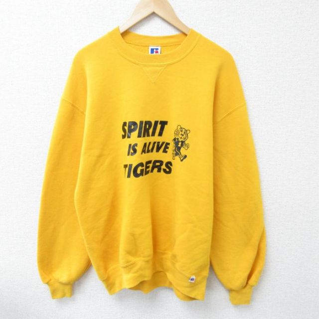 L★古着 ラッセル 長袖 スウェット メンズ 90年代 90s トラ クルーネック USA製 黄 イエロー 【spe】 25apr03 中古 スエット トレーナー トップス