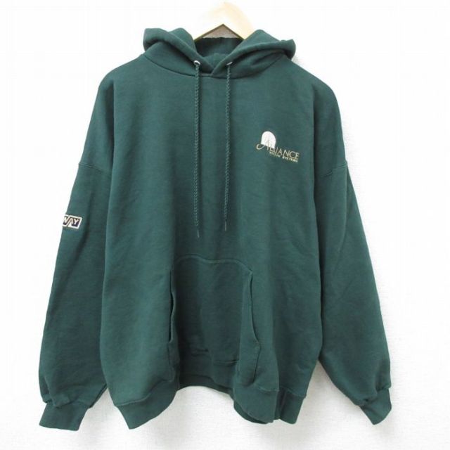 XL★古着 ヘインズ Hanes 長袖 スウェット パーカー メンズ 00年代 00s ALLIANCE 大きいサイズ 濃緑 グリーン 25apr03 中古 スエット トレーナー トップス