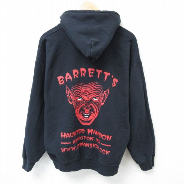 L★古着 長袖 スウェット パーカー メンズ ホーンテッドマンション 黒 ブラック 25apr03 中古 スエット トレーナー トップス