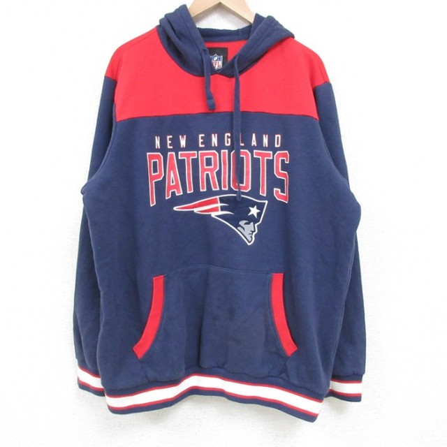 【50%OFF】XL★古着 長袖 スウェット パーカー メンズ 00年代 00s NFL ニューイングランドペイトリオッツ ツートンカラー 紺他 ネイビー アメフト スーパーボウル 25apr04 中古 スエット トレーナー トップス