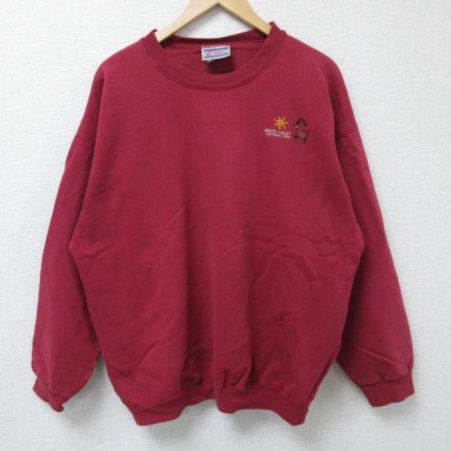 【50%OFF】XL★古着 ヘインズ Hanes 長袖 スウェット メンズ 00年代 00s 太陽 大きいサイズ クルーネック 赤 レッド 25apr05 中古 スエット トレーナー トップス
